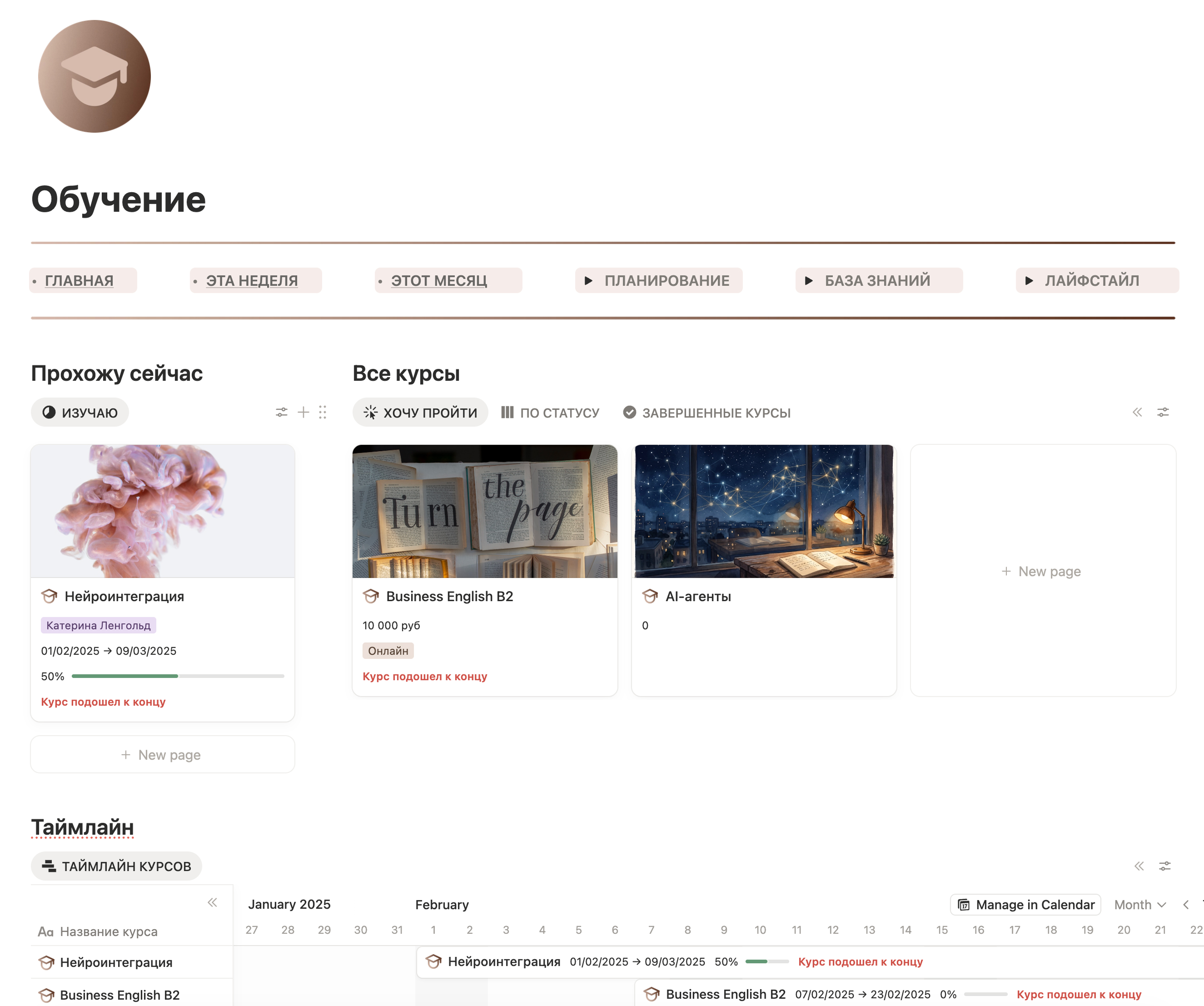 Обучение и таймлайн курсов